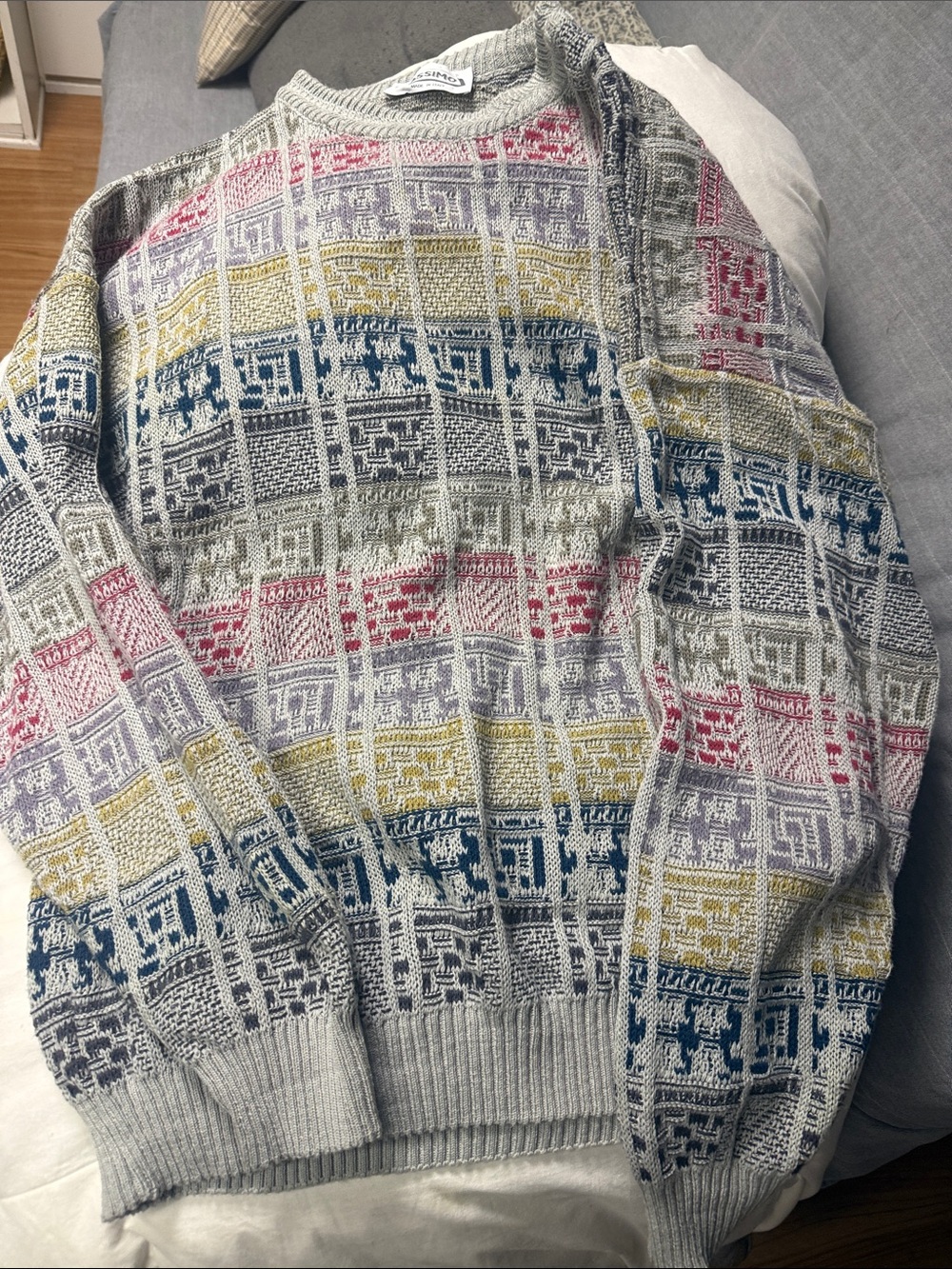 Massimo Light Gray Multicolor Patterned Crewneck Sweater